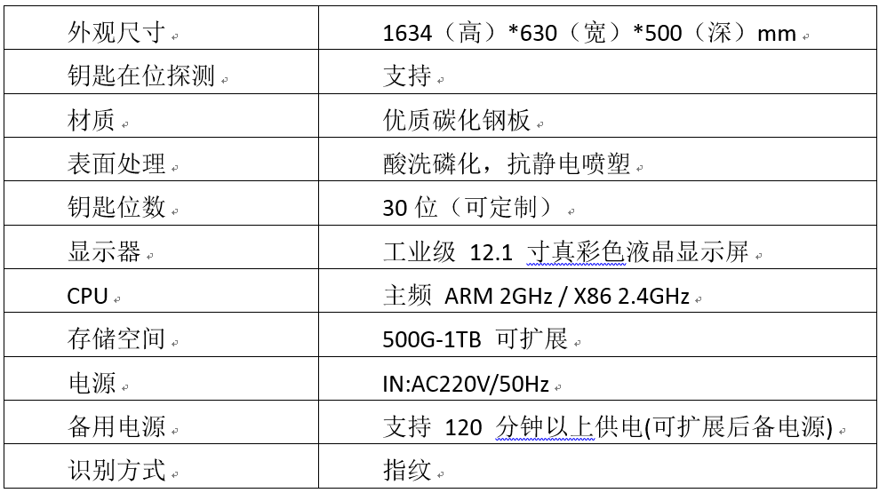 军用钥匙柜设备参数